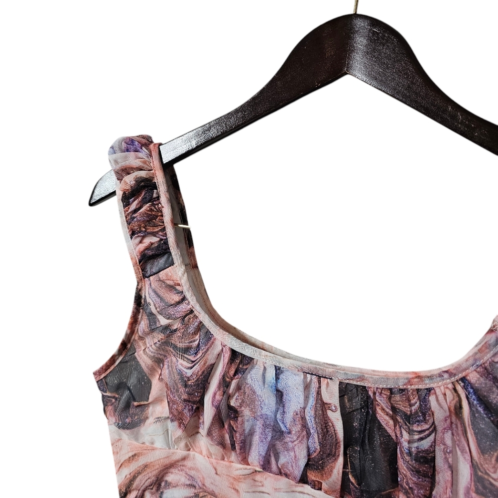 SHEIN Women's Ruffled Crop Top - Peach Marble Print - Size Large - Picture 3 of 5